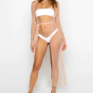 Beach Bunny Late Nights Pearl Mesh Cardigan Nude - XS